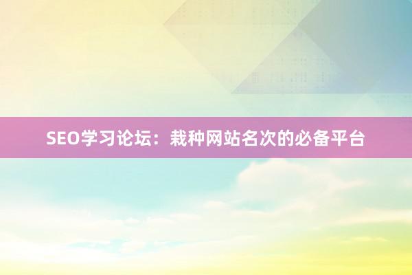 SEO学习论坛：栽种网站名次的必备平台